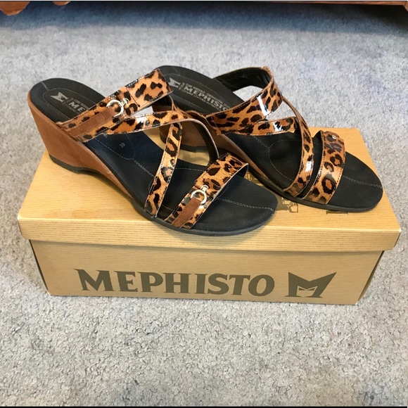 Mephisto Shoes - Like New - Mephisto Leopard Strap Wedge Sandals